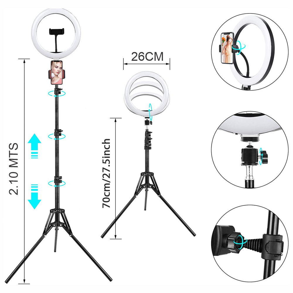 Aro De Luz 26 Cm Led Cálido Con Trípode Profesional 2 Mts