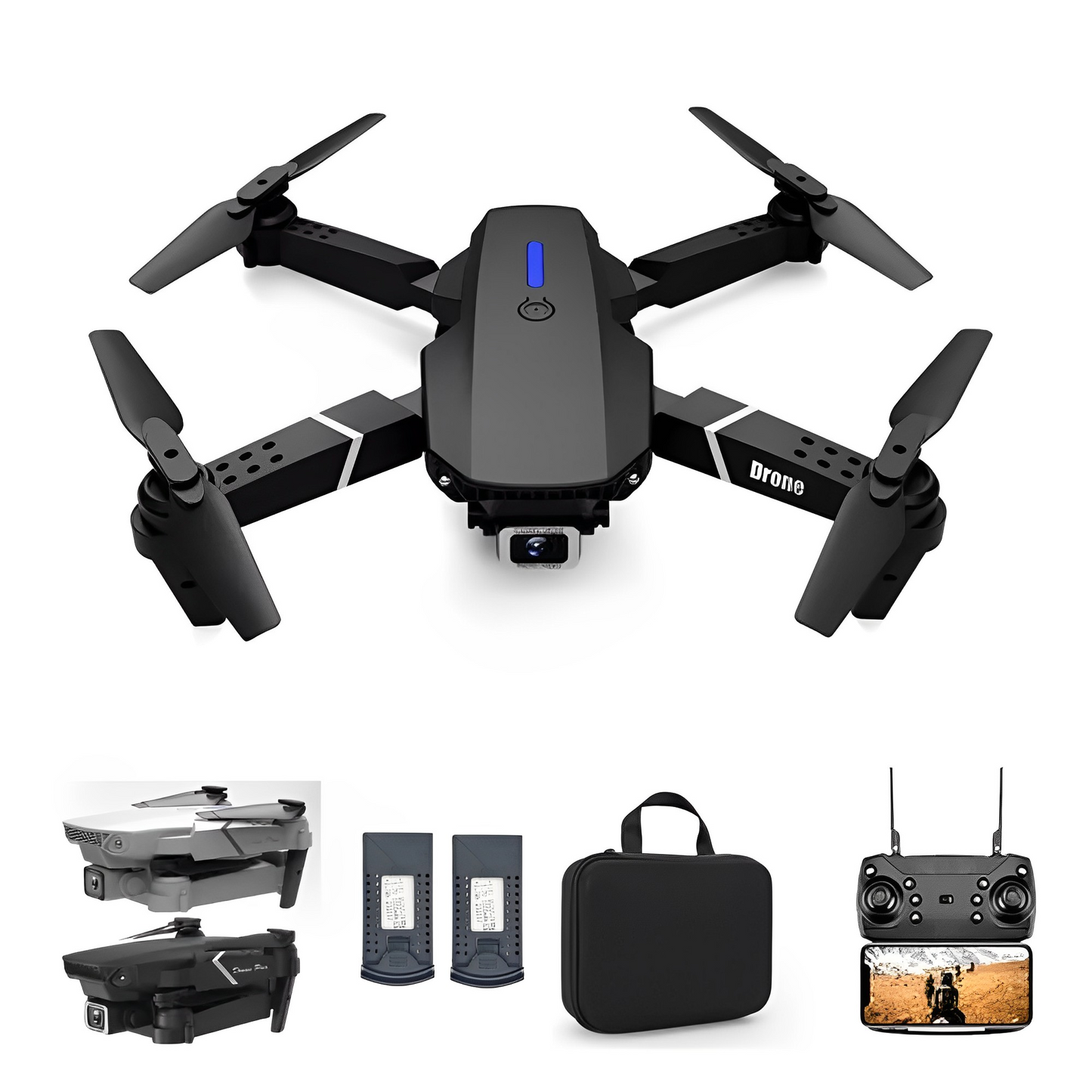 Drone Wifi Cámara Hd Estabilizador De Vuelo E88 Doble Batería