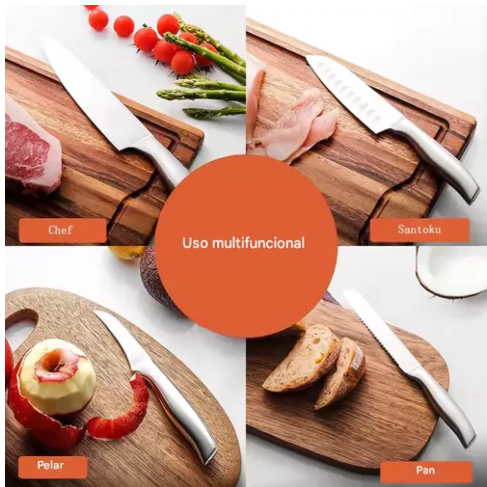 Juego Cuchillos Cocina Set 15 Piezas Acero Base De Madera