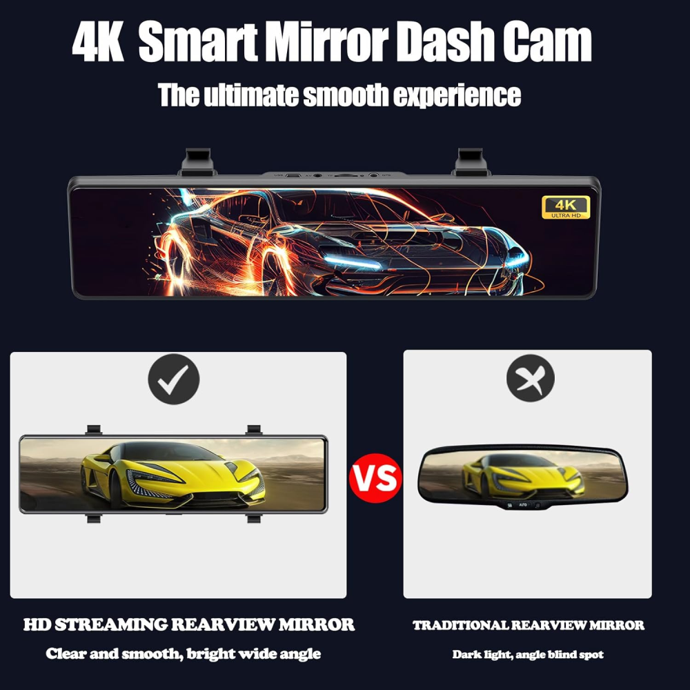 Espejo Retrovisor Con Camara Táctil Wifi 1080p 12 Pulgadas