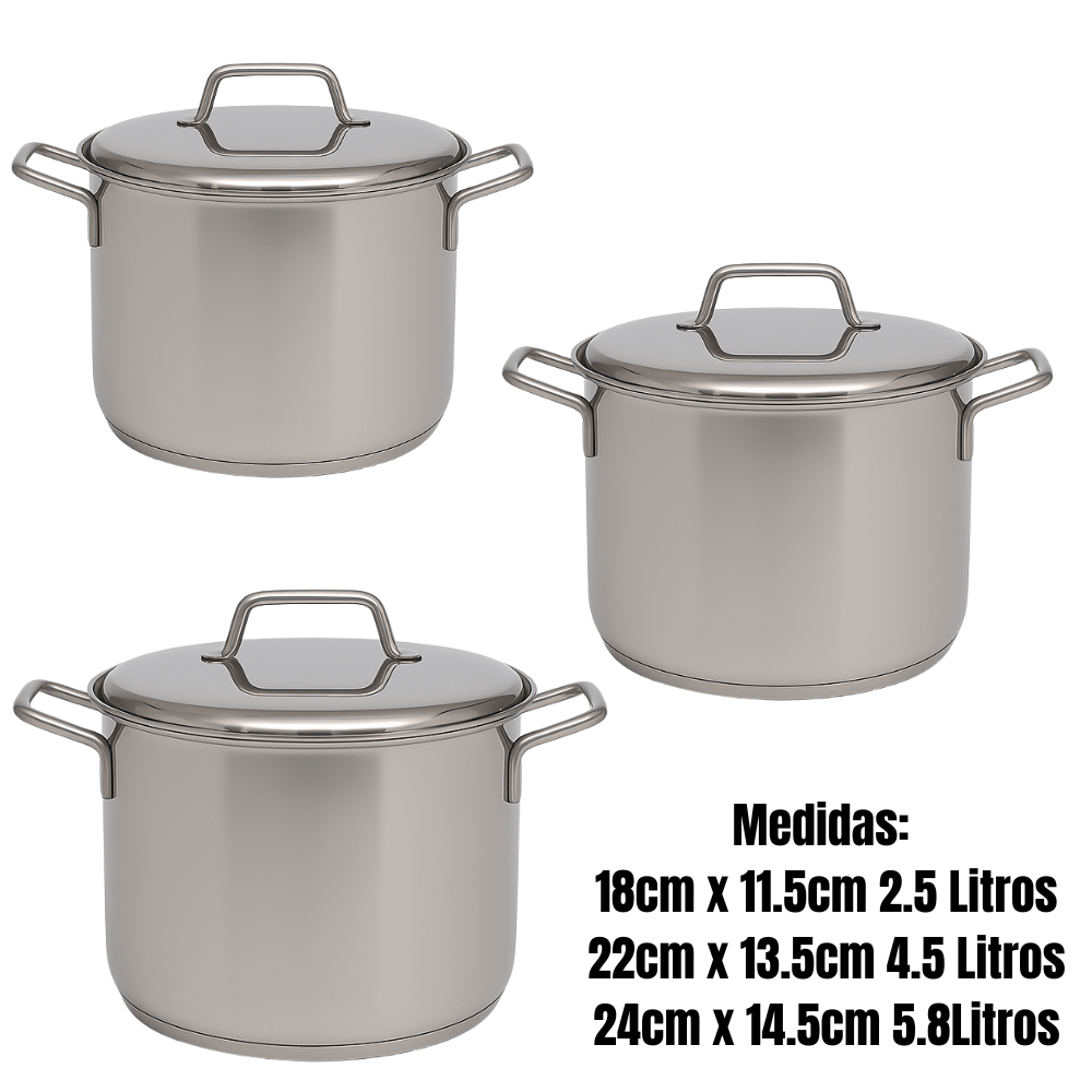 Juego De Ollas Bateria Cocina Olla Sopera Grandes 6pcs Acero