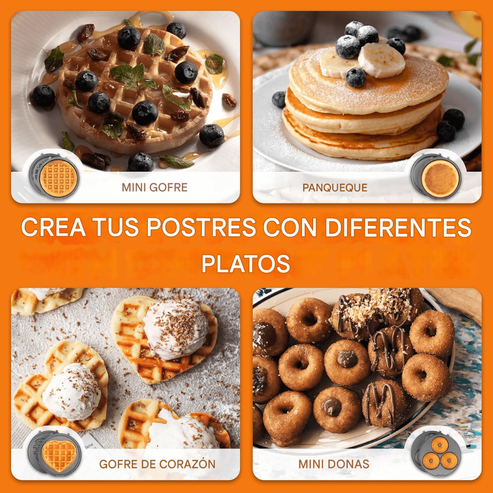 Mini Waflera Donera Crepes Corazones 4 En 1 Antiadherente