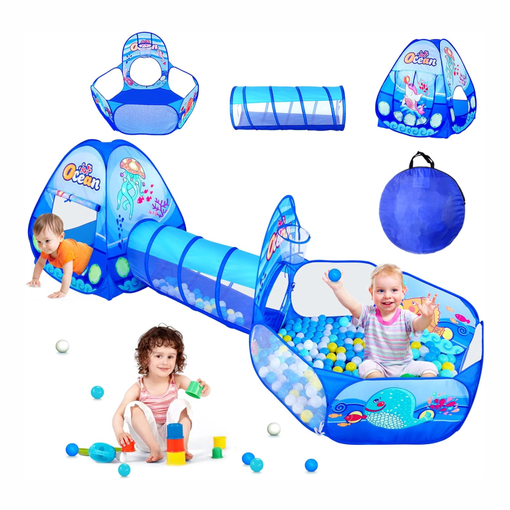 Piscina De Pelotas Para Niños Con Tunel Desplegable 3 En 1