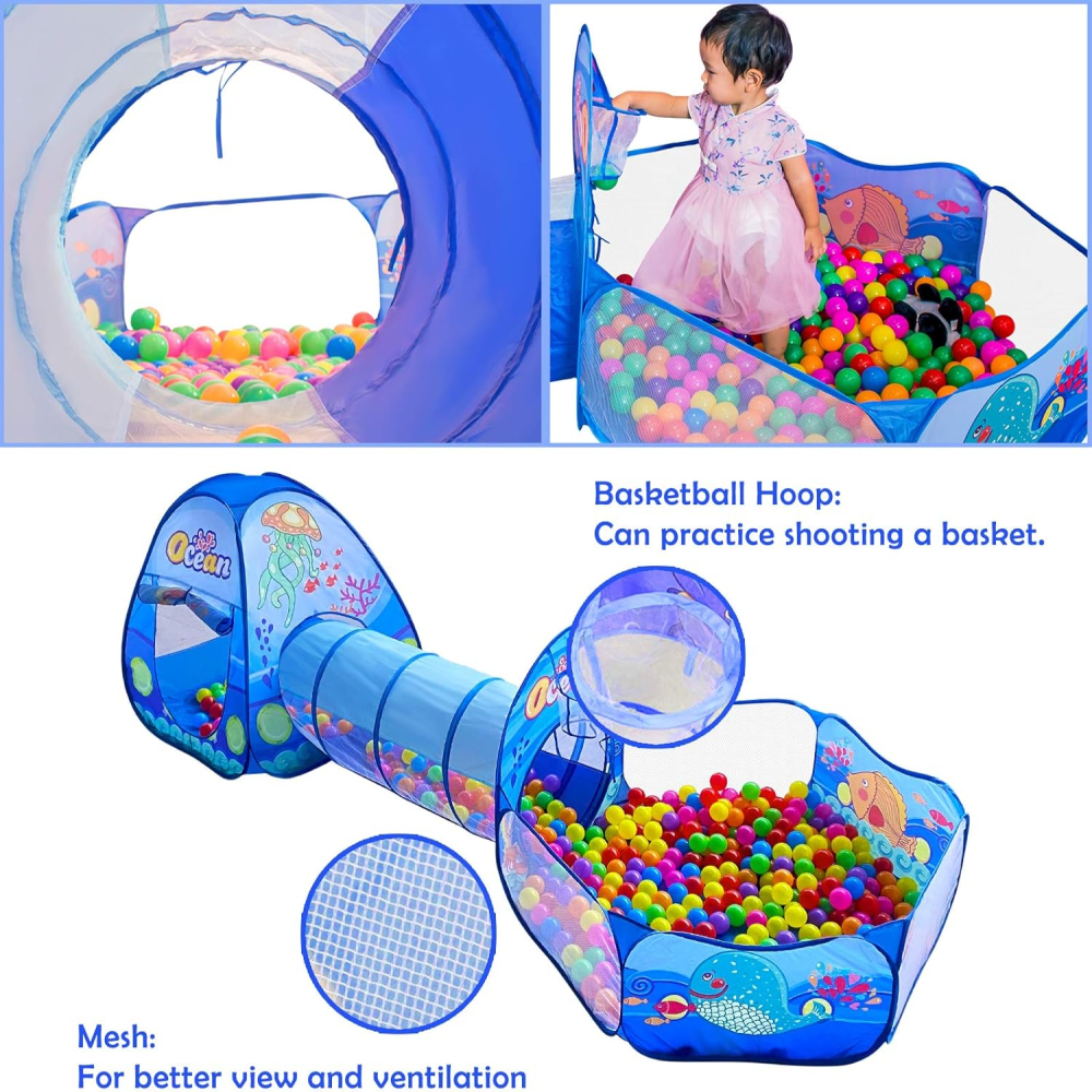 Piscina De Pelotas Para Niños Con Tunel Desplegable 3 En 1
