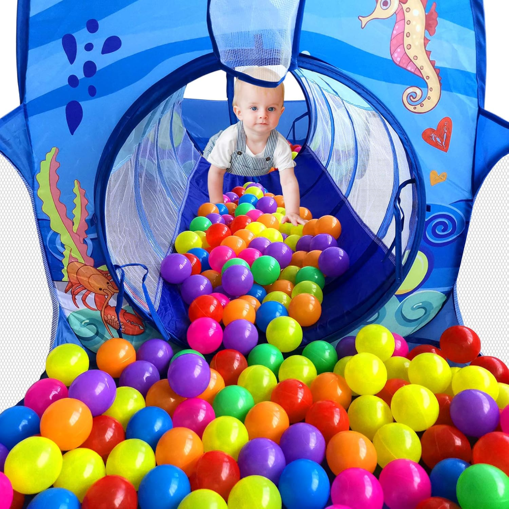 Piscina De Pelotas Para Niños Con Tunel Desplegable 3 En 1