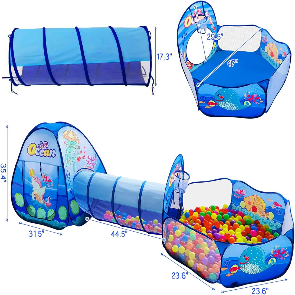 Piscina De Pelotas Para Niños Con Tunel Desplegable 3 En 1