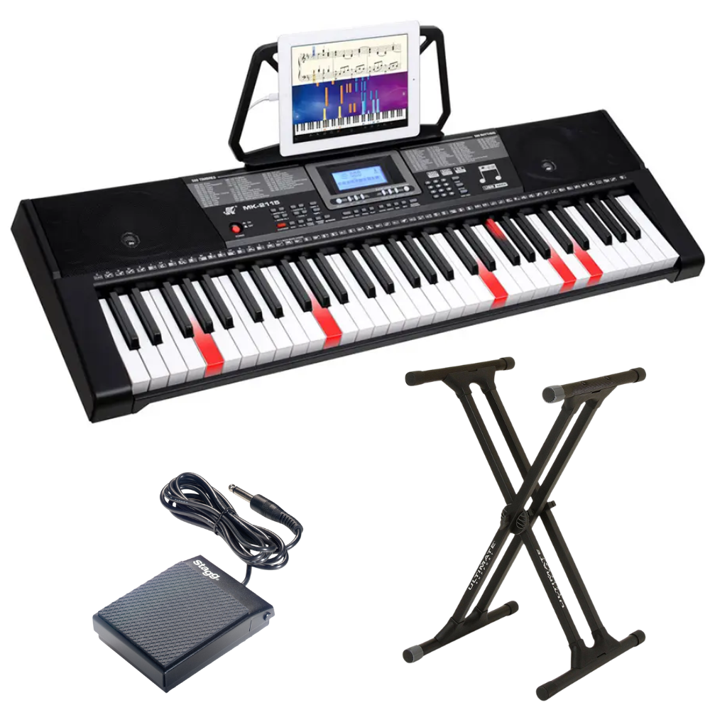 piano organeta Teclado Musical 61 Teclas Mk-2115 Iluminadas Con Atril Pedal