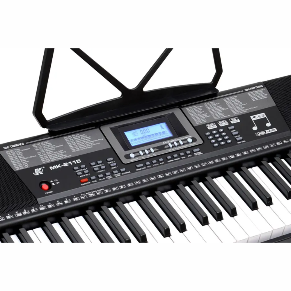 piano organeta Teclado Musical 61 Teclas Mk-2115 Iluminadas Con Atril Pedal