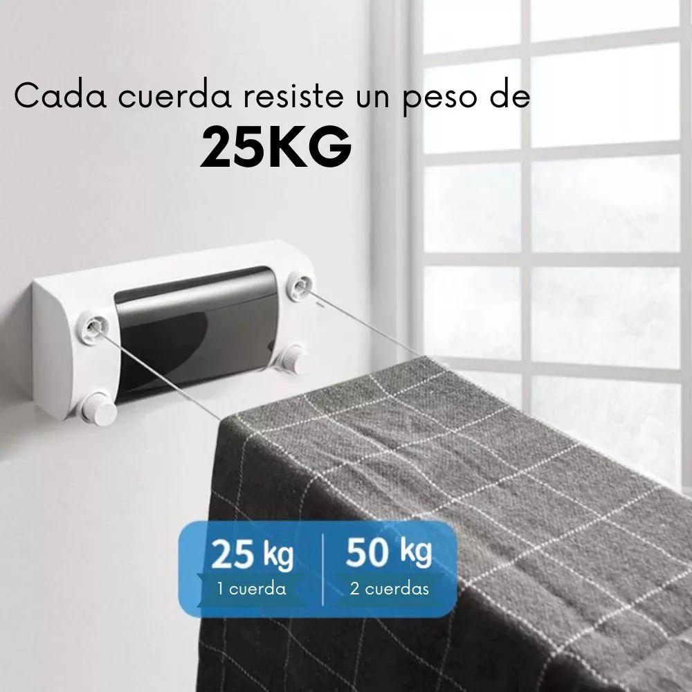 Tendedero De Ropa Retráctil 2 Cuerdas Acero Inoxidable 4.30m