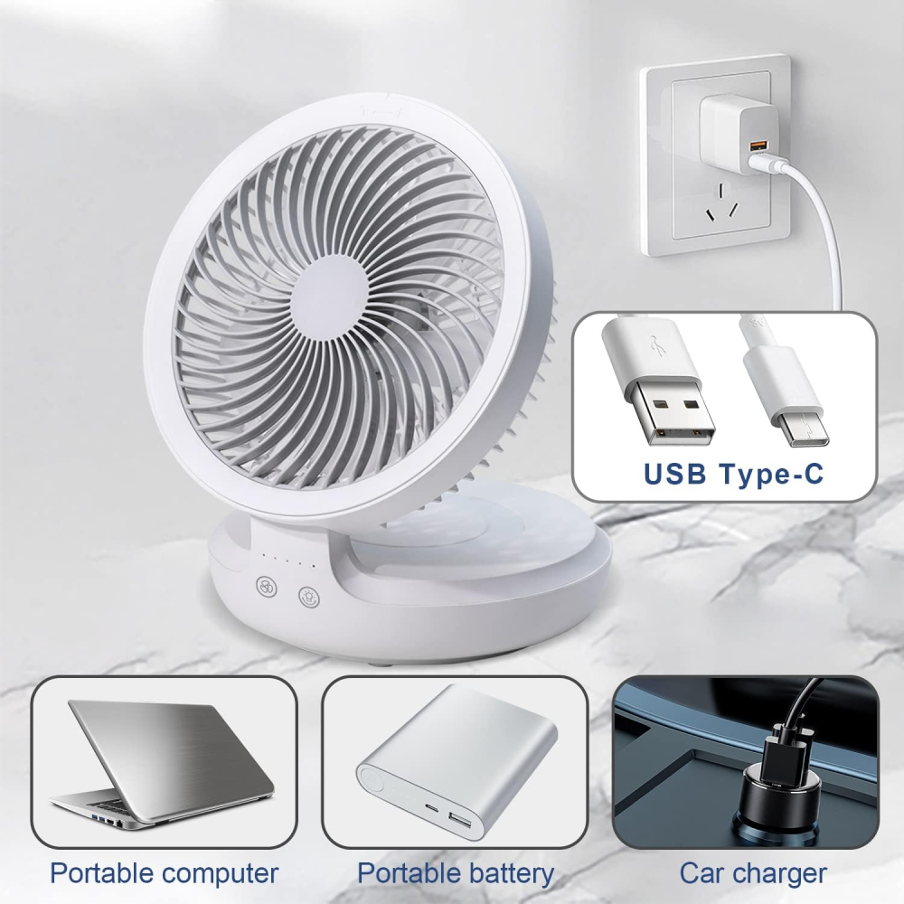 Ventilador Portatil Recargable Inalambrico 4 Velocidades Led