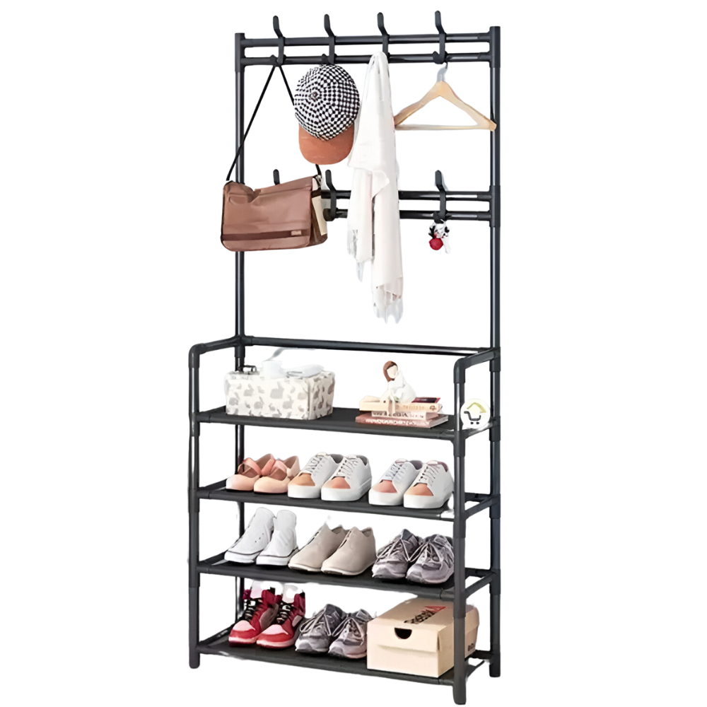 Perchero Multifuncional Con Zapatero 5 Niveles 153x60 Cm