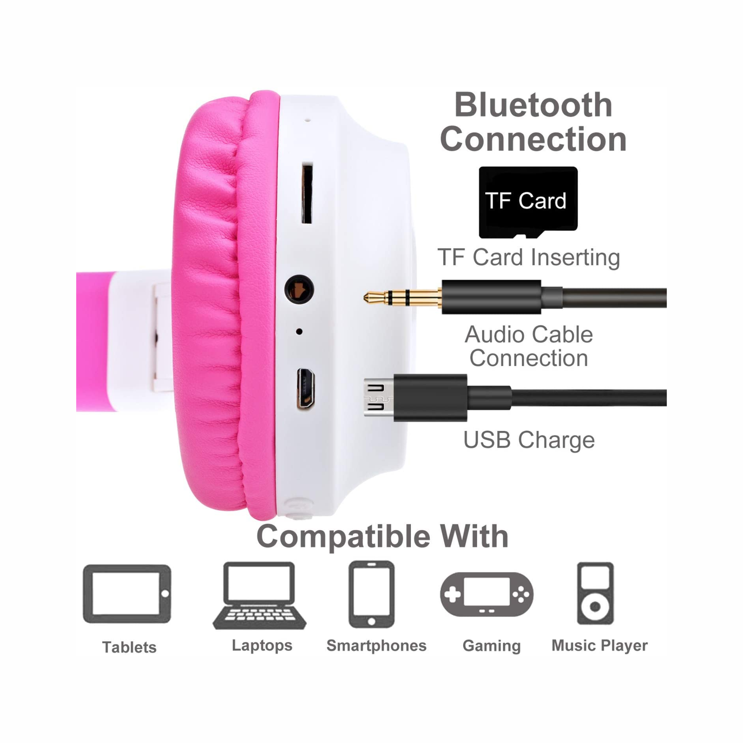 Audífonos Bluetooth Orejas De Gato Para Niños