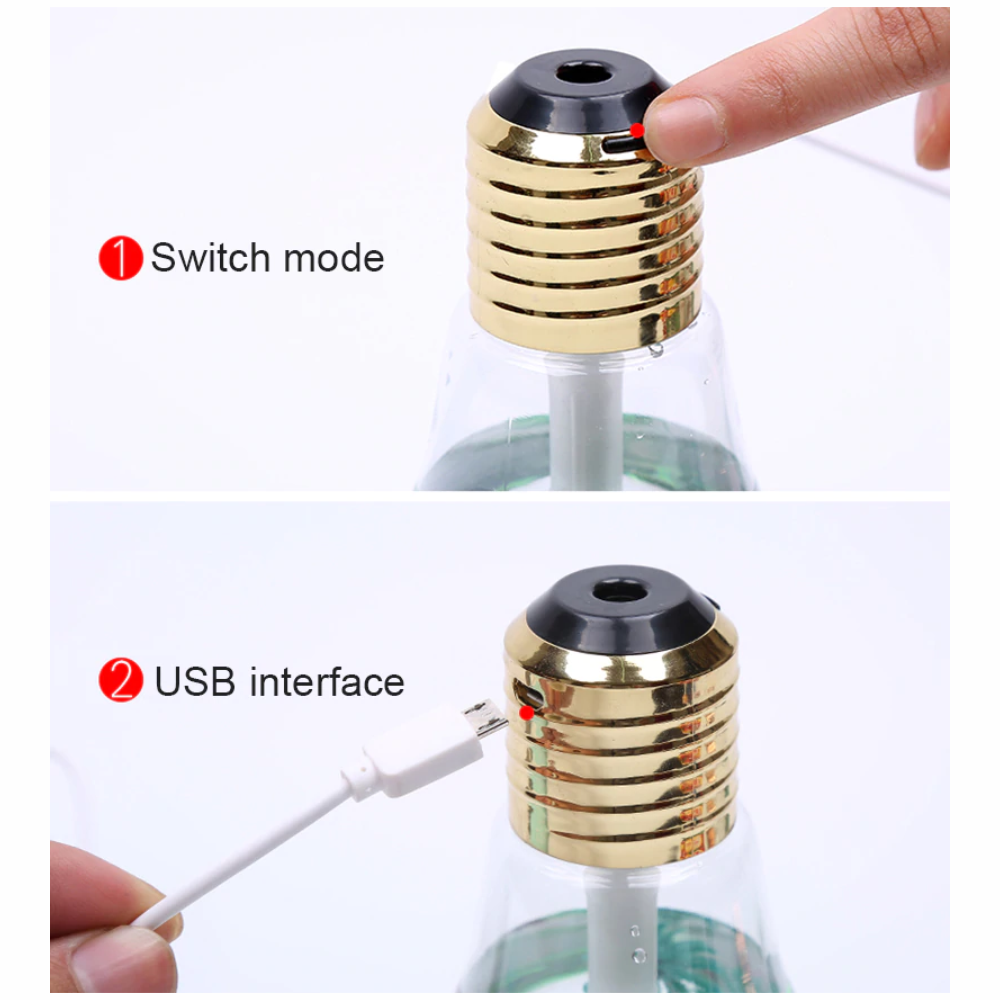 Humificador Led Ultrasónico Diseño Bombillo 400ml + Esencia