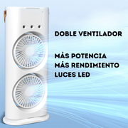 Aire Acondicionado Doble Portátil Recargable 3 En 1 Luz Led