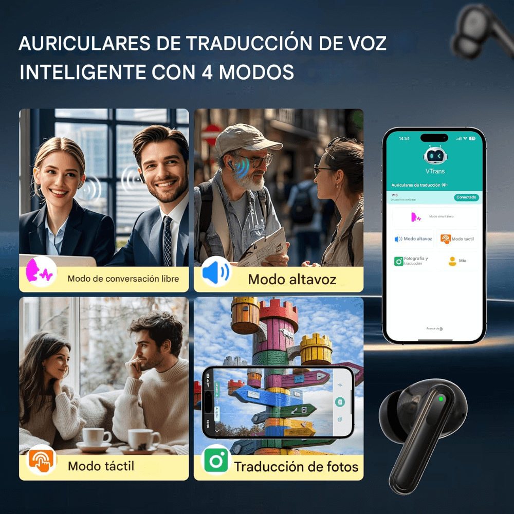 Audífonos Traductores Idiomas Inteligentes Bluetooth Portátil