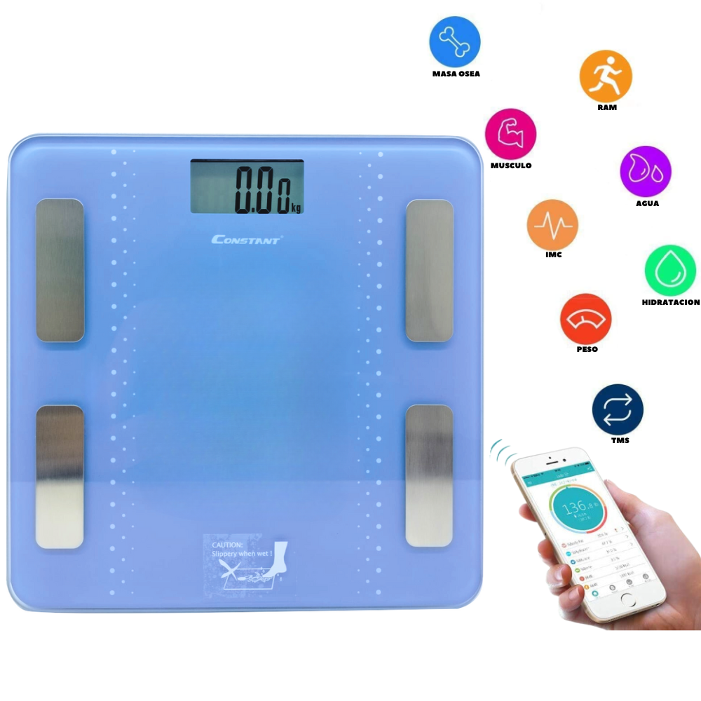 Báscula de baño BLUETOOTH, múltiples mediciones. APP para iOS y And  Color Azul