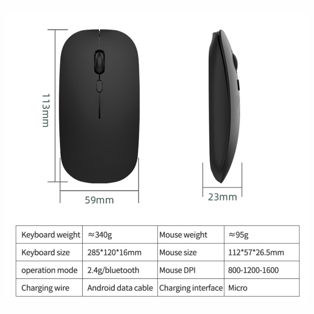 Combo Teclado Y Mouse Bluetooth 2.4ghz Recargable Tipo C