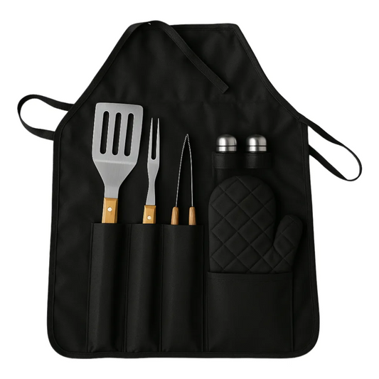🔥🥩Kit Asados Parrilla Delantal 7 Pcs Utencilios Bbq👨🍳