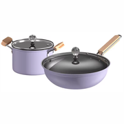 Juego De Ollas Bateria De Cocina Violeta 5 Pcs Tapa Vidrio