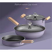 Juego De Ollas Bateria De Cocina Violeta 5 Pcs Tapa Vidrio