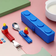 Lonchera Para Niños Tipo Lego Con Cubiertos Figuras Y Funda