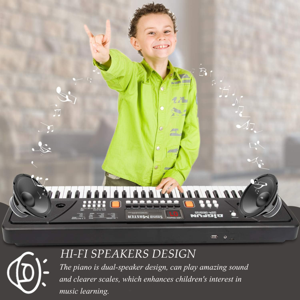 Piano eléctrico USB de 61 teclas con micrófono para niños