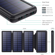 Power Bank Solar Recargable 4 Paneles 20000mah Con Linterna