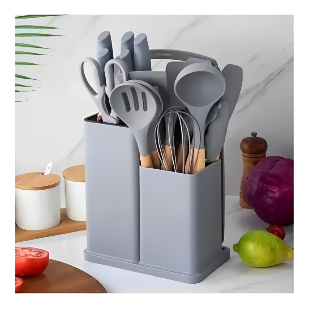 Set de utensilios de cocina en silicona , mas set de cuchillos, base  cuadrada.. - Tentuchi