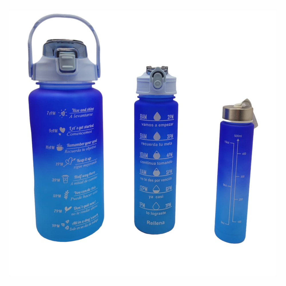 Set Botella De Agua Motivacional Termo (3pzas) 2l 1l Y 300ml Segos Botella  Para Agua