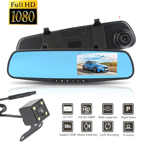 Espejo Retrovisor Con Doble Cámara Retro y Frontal