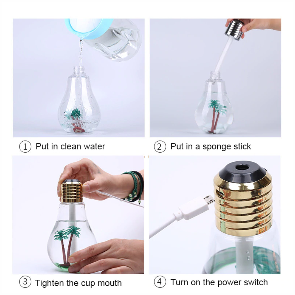 Humificador Led Ultrasónico Diseño Bombillo 400ml + Esencia