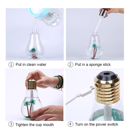 Humificador Led Ultrasónico Diseño Bombillo 400ml + Esencia